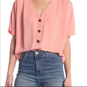 Elodie v-neck button-up blouse pink S EUC